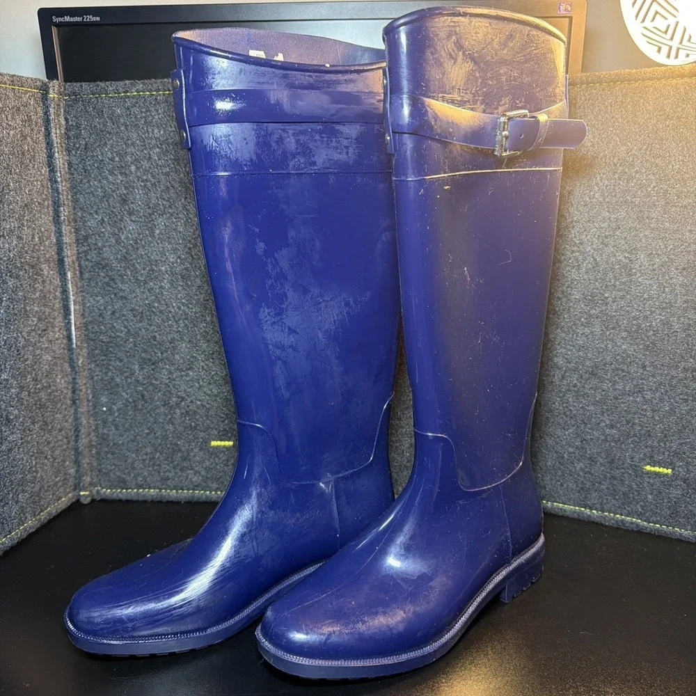 Ralph Lauren Women's Rossalyn II Rain Boot Blue Size 7B Knee High Calf‎ Buckle